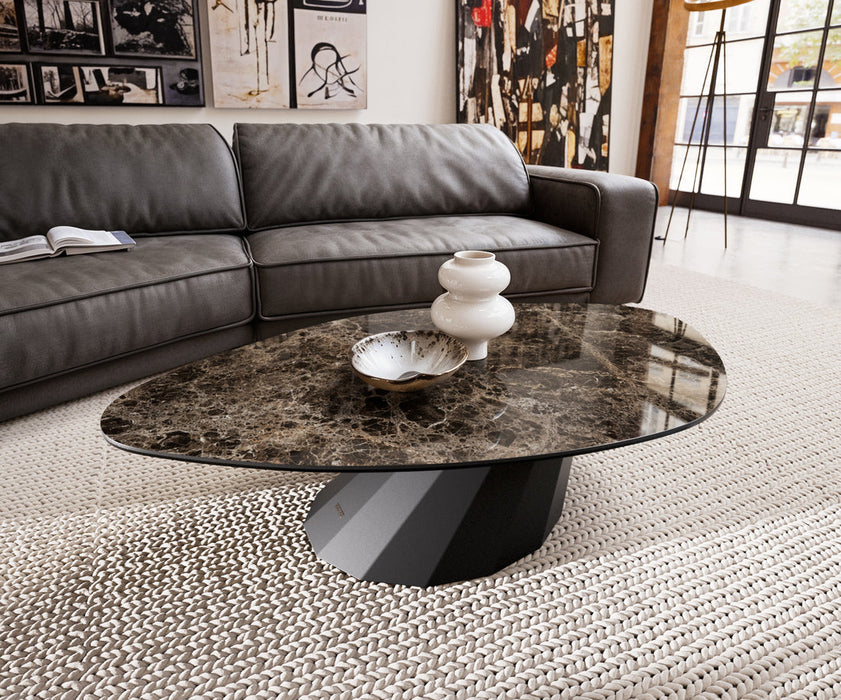 Coffee Table Aurora 140x76cm Ceramic Emperador Extra Lucidato Parabi Frame Metal Black