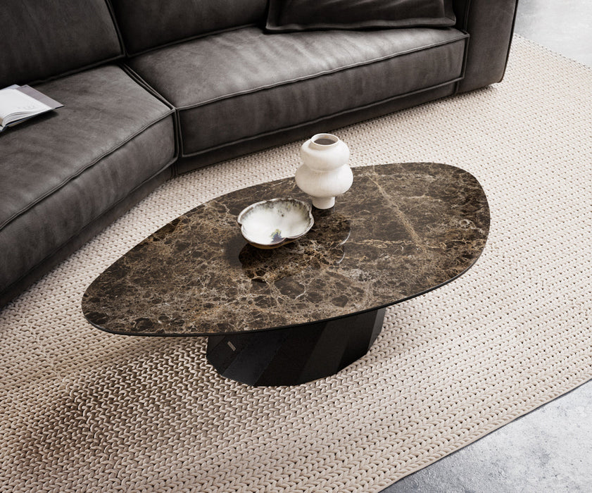 Coffee Table Aurora 140x76cm Ceramic Emperador Extra Lucidato Parabi Frame Metal Black