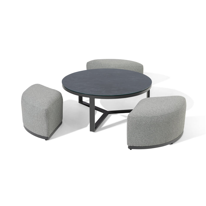 Round Coffee Table with 3 Footstools