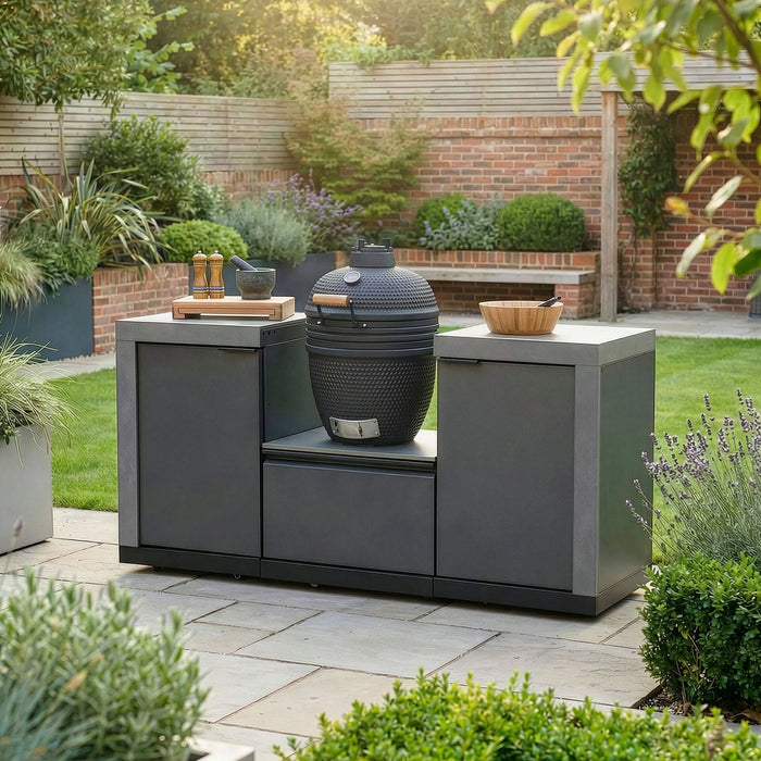 Ember Small Linear Outdoor Kitchen Kamado Set with 18 inch Kamado - Grey