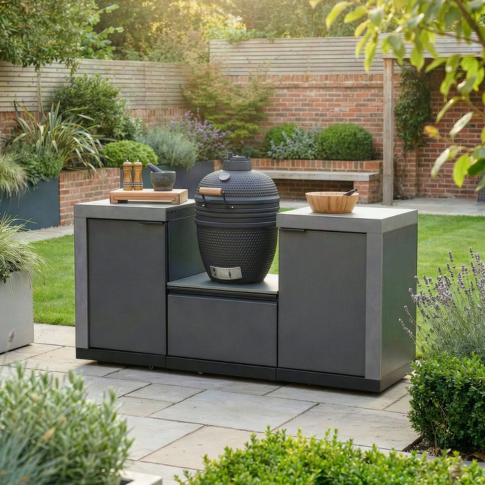 Ember Small Linear Outdoor Kitchen Kamado Set with 18 inch Kamado - Grey