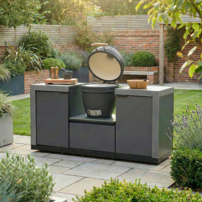 Ember Small Linear Outdoor Kitchen Kamado Set with 18 inch Kamado - Grey