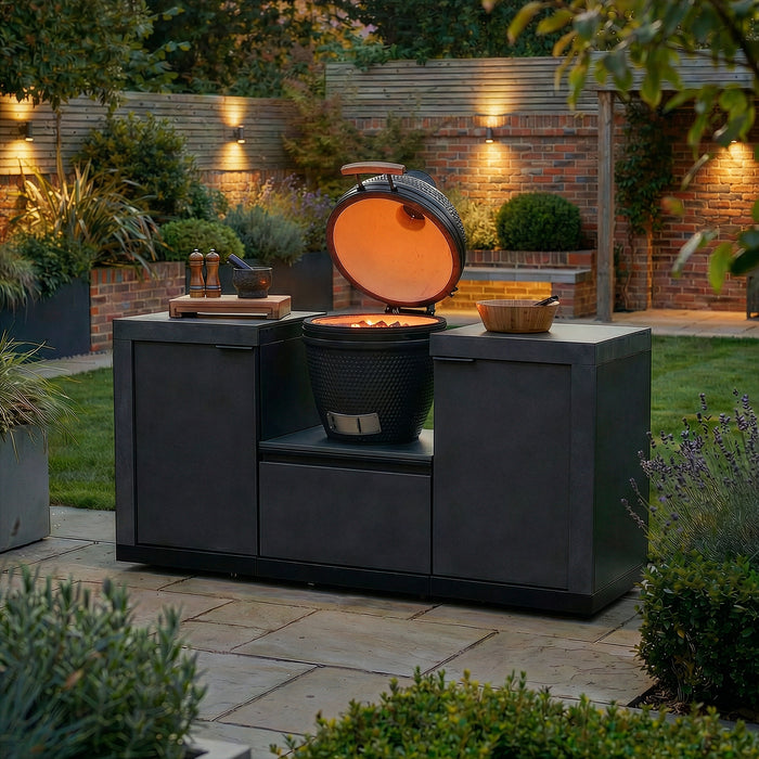 Ember Small Linear Outdoor Kitchen Kamado Set with 18 inch Kamado - Grey