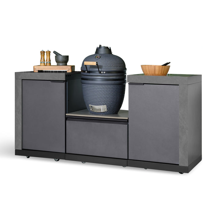 Ember Small Linear Outdoor Kitchen Kamado Set with 18 inch Kamado - Grey