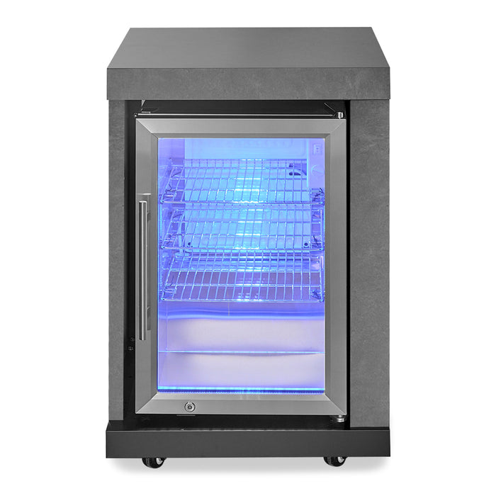 Ember Small Linear Outdoor Kitchen Kamado Set with Sink Fridge & 18 inch Kamado - Grey