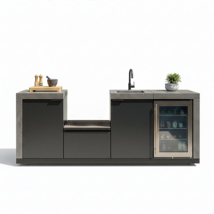 Ember Small Linear Outdoor Kitchen Kamado Set with Sink & Fridge - Grey