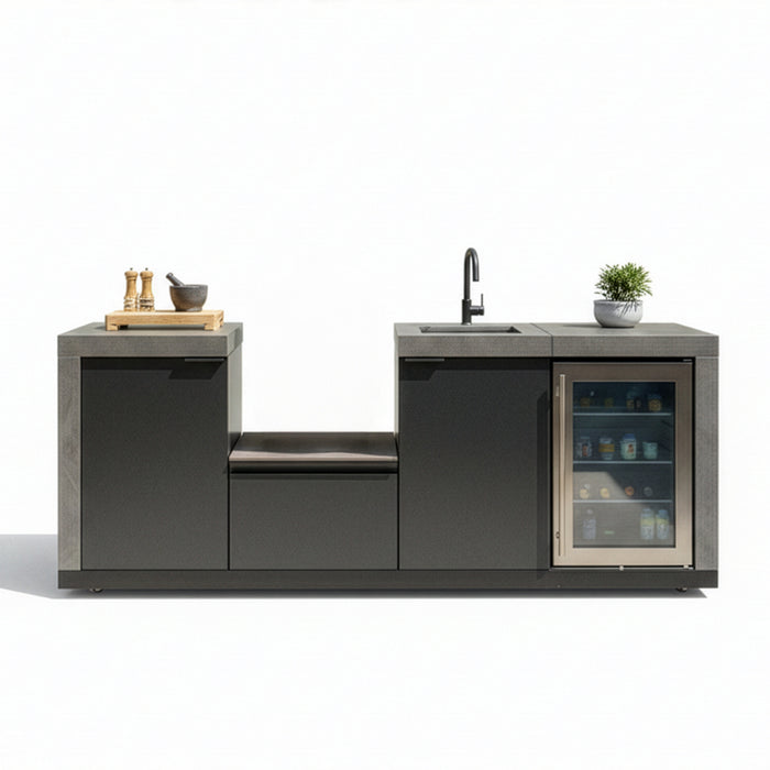 Ember Small Linear Outdoor Kitchen Kamado Set with Sink & Fridge - Grey