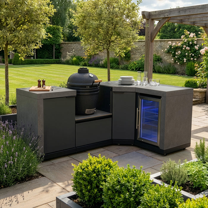 Ember Small Corner Outdoor Kitchen with Fridge & 18 inch Kamado