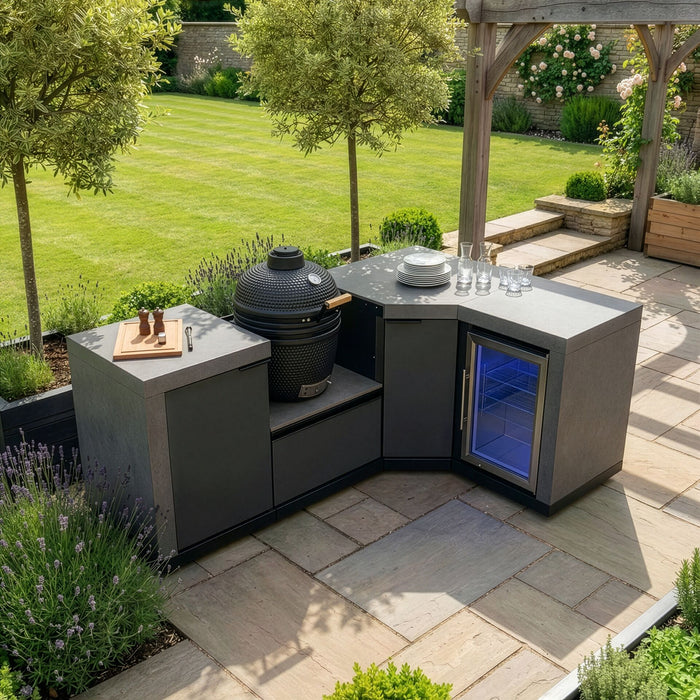Ember Small Corner Outdoor Kitchen with Fridge & 18 inch Kamado
