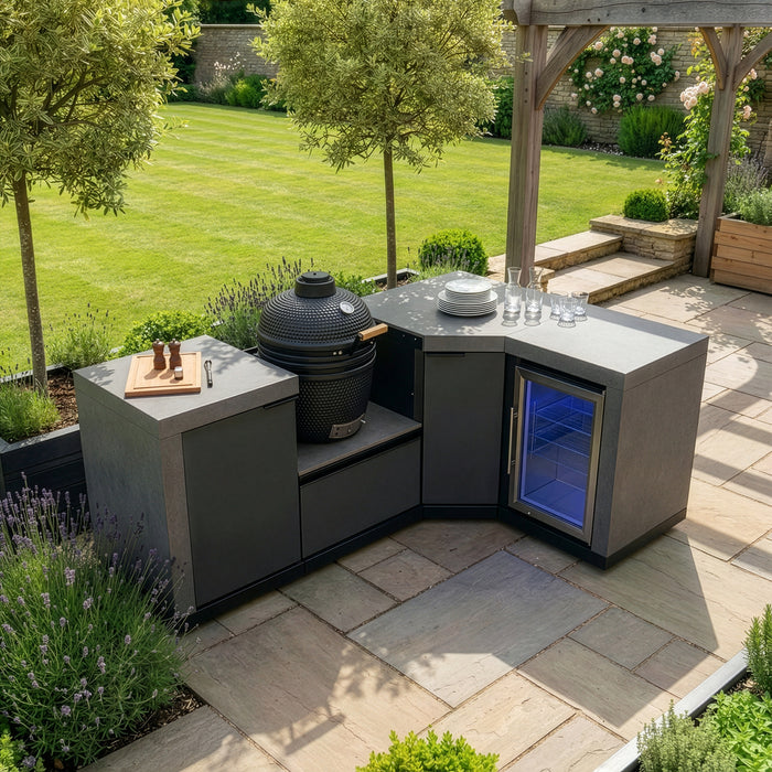 Ember Small Corner Outdoor Kitchen with Fridge & 18 inch Kamado