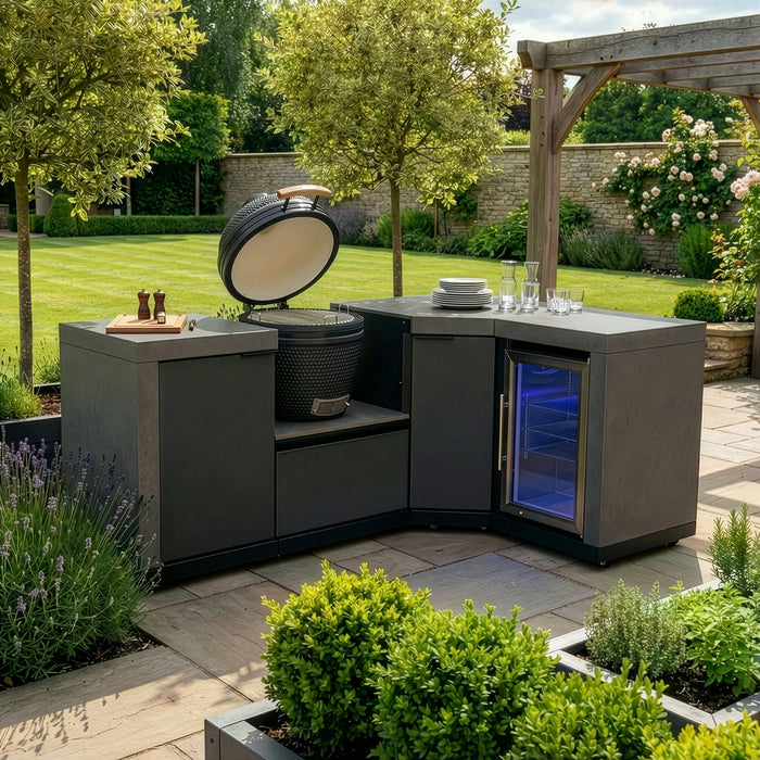 Ember Small Corner Outdoor Kitchen with Fridge & 18 inch Kamado