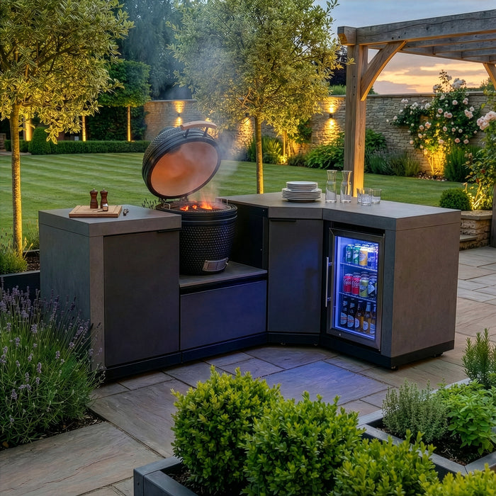 Ember Small Corner Outdoor Kitchen with Fridge & 18 inch Kamado