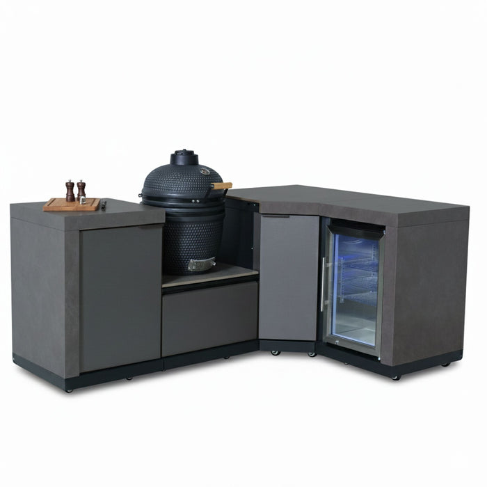 Ember Small Corner Outdoor Kitchen with Fridge & 18 inch Kamado