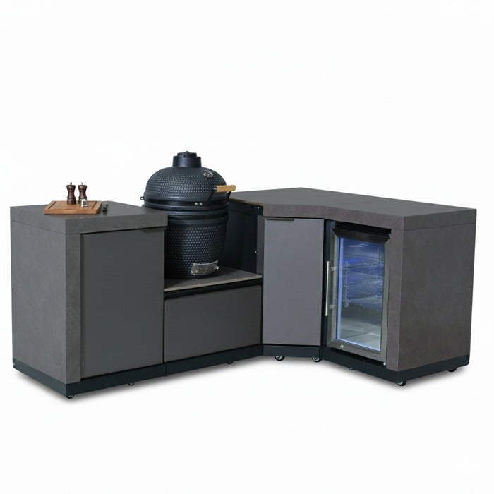 Ember Small Corner Outdoor Kitchen with Fridge & 18 inch Kamado