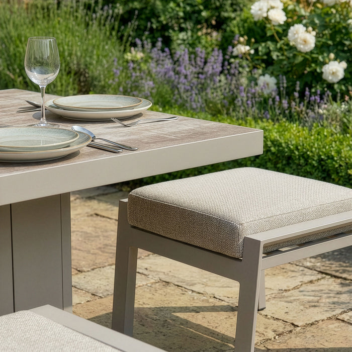 Valencia Reclining 3 Seat Aluminium Garden Sofa Set with Rising Table & Footstools - Latte
