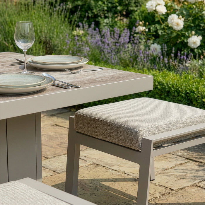 Valencia Reclining 3 Seat Aluminium Garden Sofa Set with Rising Table & Footstools - Latte