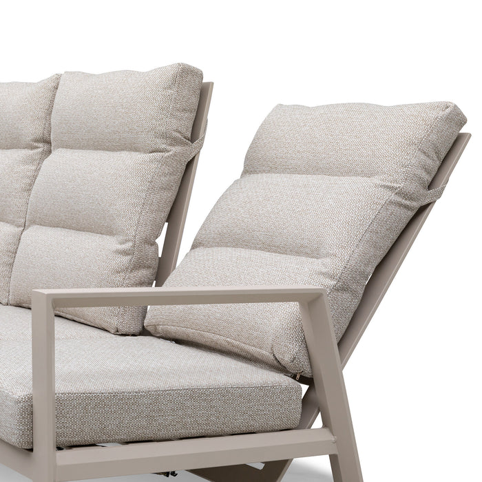 Valencia Reclining 3 Seat Aluminium Garden Sofa Set with Rising Table & Footstools - Latte