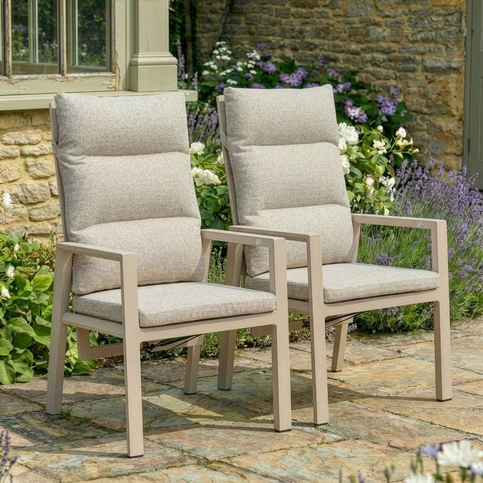 Pair of Valencia Reclining Aluminium Dining Chairs - Latte