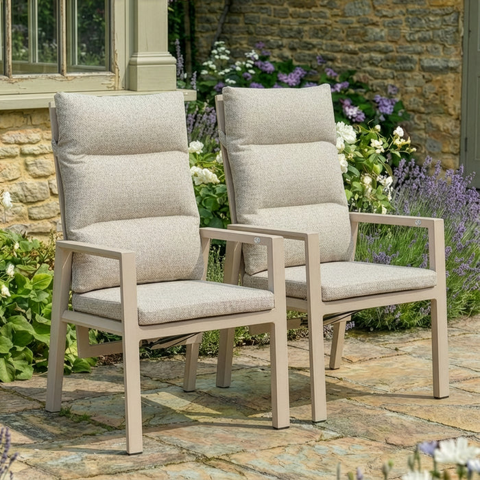 Pair of Valencia Reclining Aluminium Dining Chairs - Latte