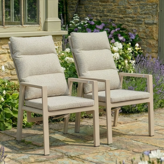Pair of Valencia Reclining Aluminium Dining Chairs - Latte