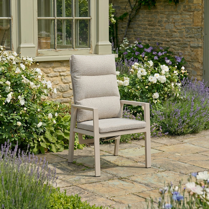 Pair of Valencia Reclining Aluminium Dining Chairs - Latte