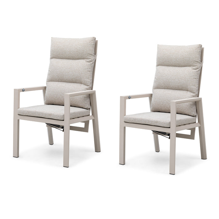 Pair of Valencia Reclining Aluminium Dining Chairs - Latte