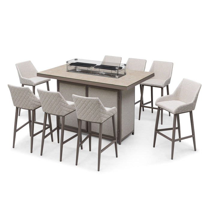 Outdoor Fabric Regal 8 Seat Rectangular Bar Set with Fire Pit Table