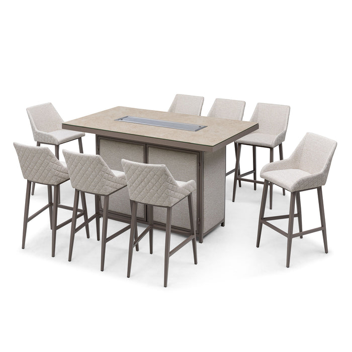 Outdoor Fabric Regal 8 Seat Rectangular Bar Set with Fire Pit Table