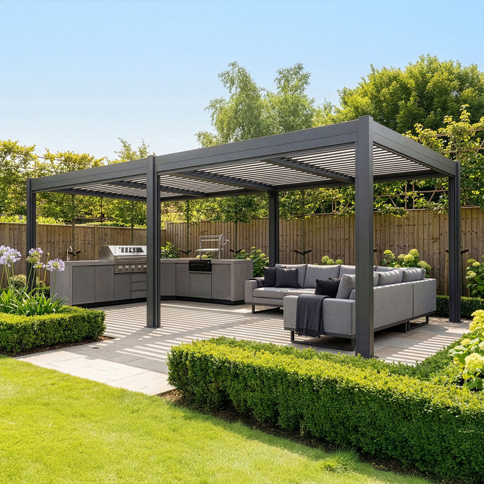 Como 78mx4m Aluminium Metal Outdoor Garden Pergola - Grey
