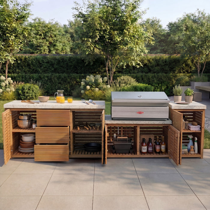 Antigua Outdoor Kitchen Storage Units with Beefeater 1500 Series BBQ - Large Configuration