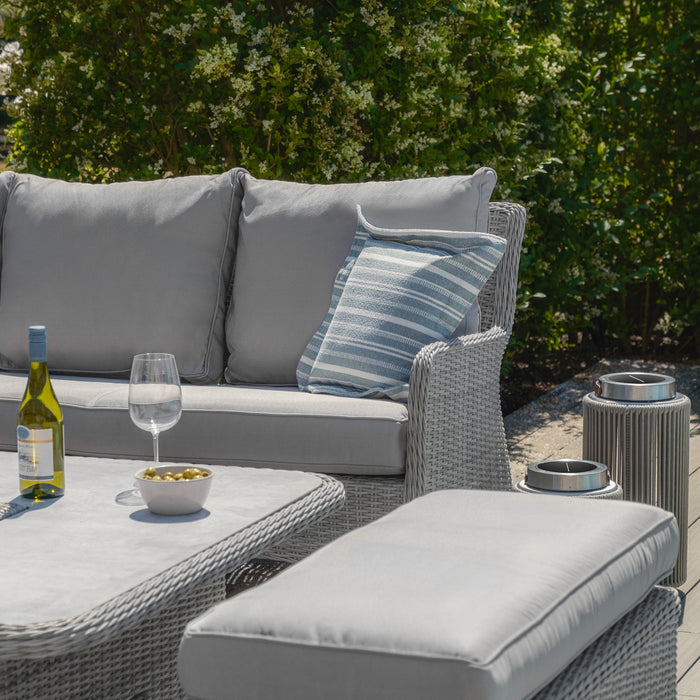Oxford Royal U-Shaped Rattan Sofa Set with Rising Table - Ceramic Glass