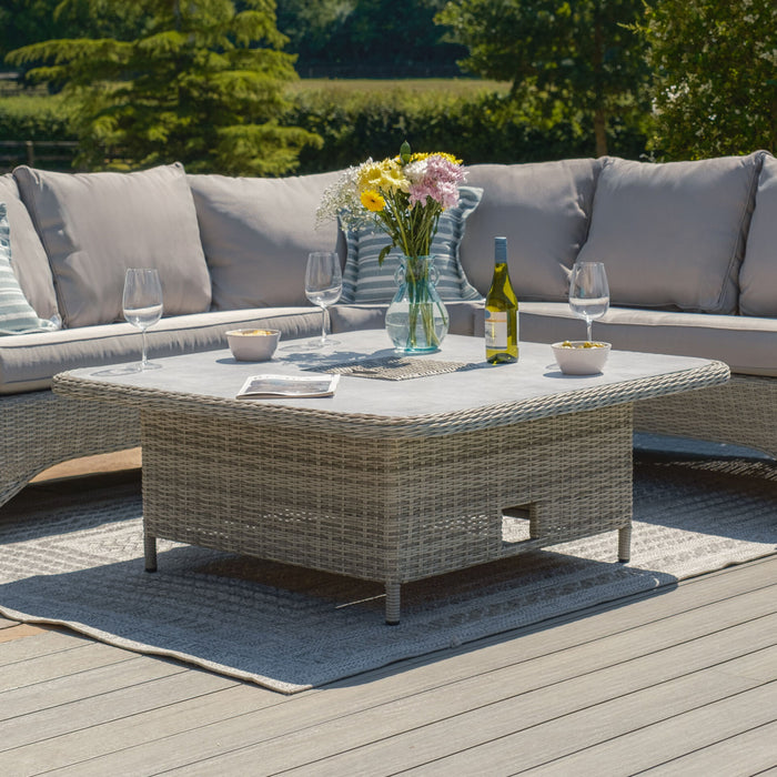 Oxford Royal U-Shaped Rattan Sofa Set with Rising Table - Ceramic Glass
