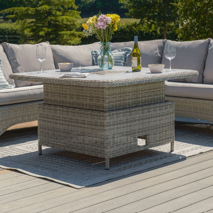 Oxford Royal U-Shaped Rattan Sofa Set with Rising Table - Ceramic Glass