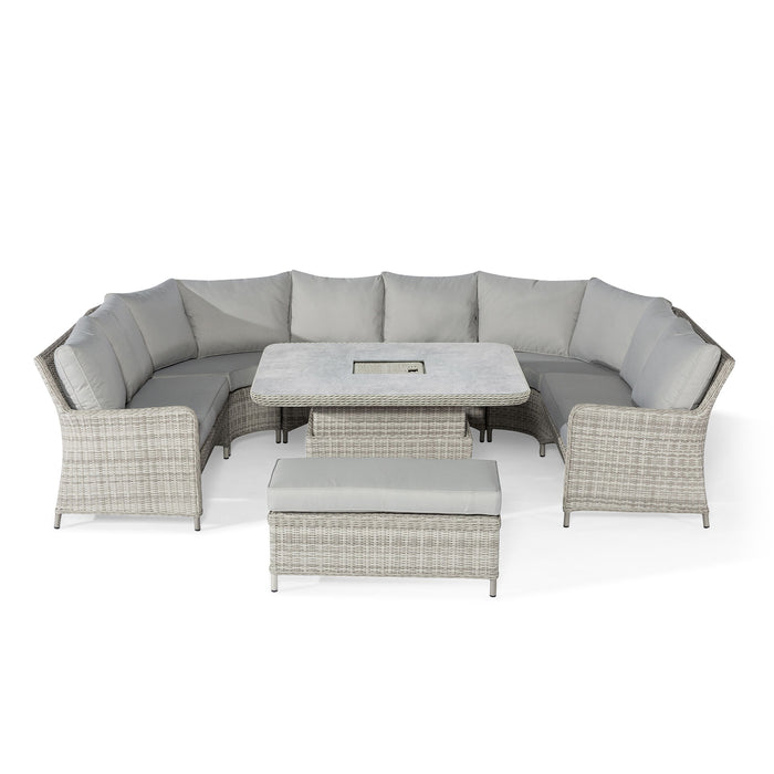 Oxford Royal U-Shaped Rattan Sofa Set with Rising Table - Ceramic Glass