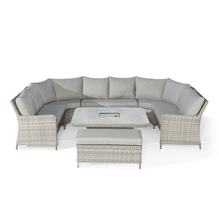 Oxford Royal U-Shaped Rattan Sofa Set with Rising Table - Ceramic Glass