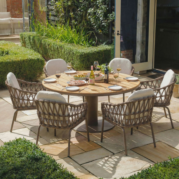 Sicily Open Rope Weave 6 Seat Round Pedestal Dining Set