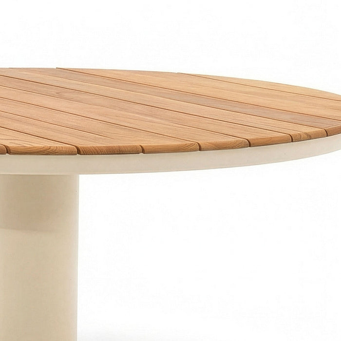 Sicily 6 Seat Round Pedestal Teak Garden Dining Table - Latte