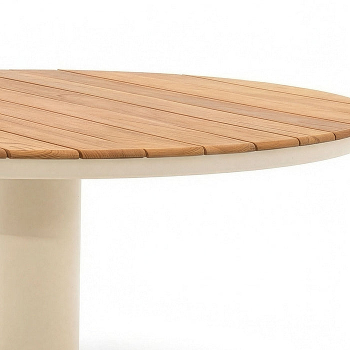 Sicily 6 Seat Round Pedestal Teak Garden Dining Table - Latte