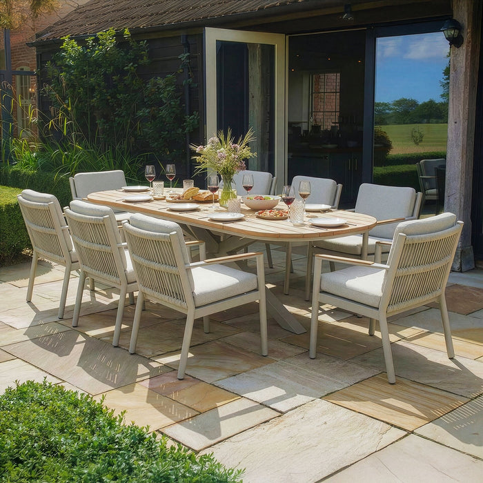 Sicily Rope Weave 8 Seat Rectangular Dining Set - Latte