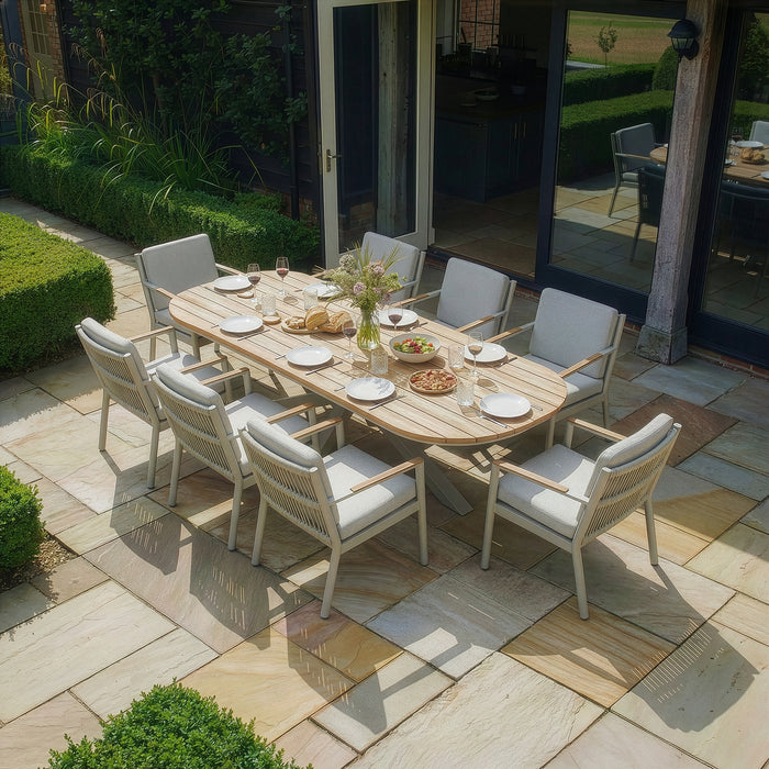 Sicily Rope Weave 8 Seat Rectangular Dining Set - Latte