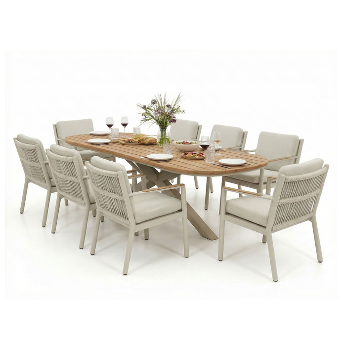 Sicily Rope Weave 8 Seat Rectangular Dining Set - Latte