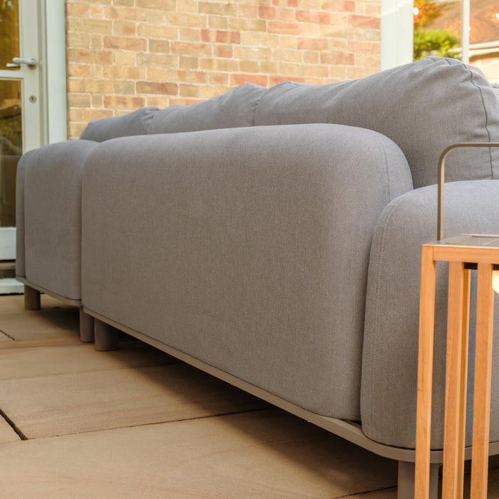 Outdoor Fabric Sicily Corner Sofa Set with Round Marble Effect Coffee Table - CafÃ©
