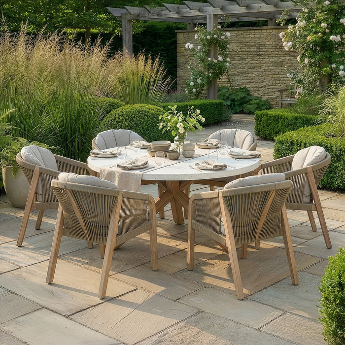 Antigua Rope Weave 6 Seat Round Dining Set - Terrazzo