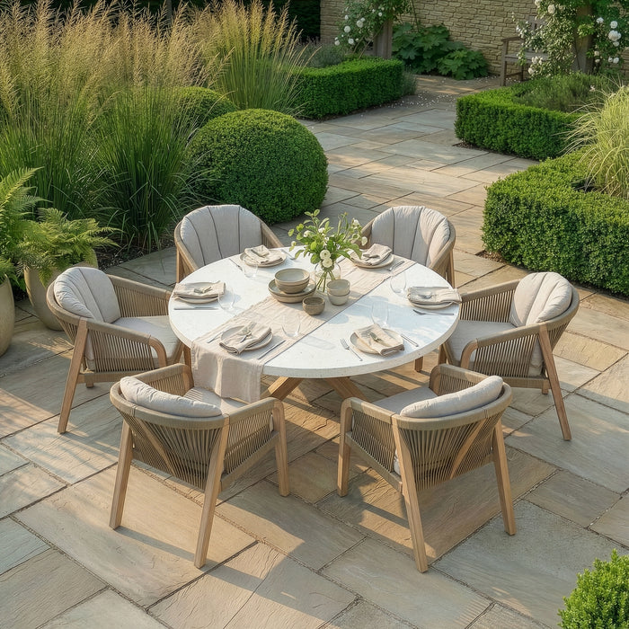 Antigua Rope Weave 6 Seat Round Dining Set - Terrazzo