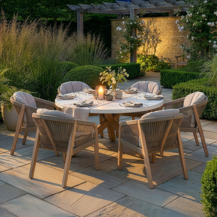 Antigua Rope Weave 6 Seat Round Dining Set - Terrazzo