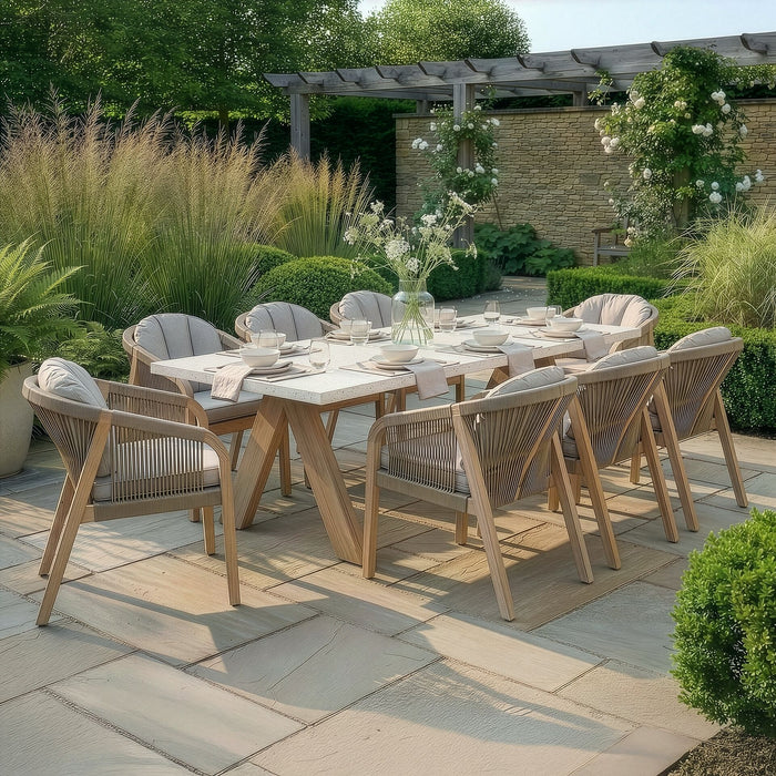 Antigua Rope Weave 8 Seat Rectangular Dining Set - Terrazzo