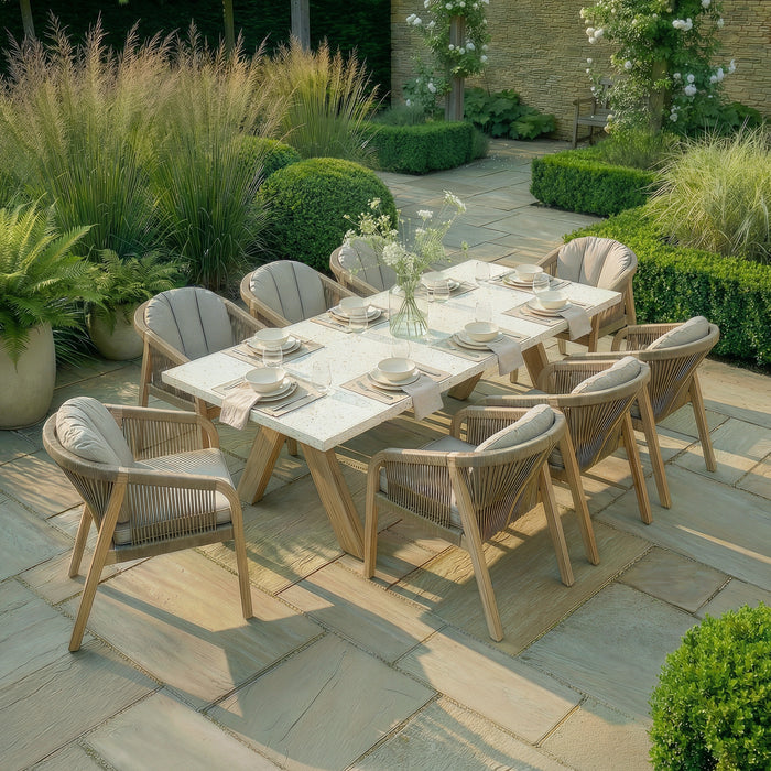 Antigua Rope Weave 8 Seat Rectangular Dining Set - Terrazzo