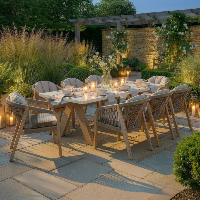 Antigua Rope Weave 8 Seat Rectangular Dining Set - Terrazzo
