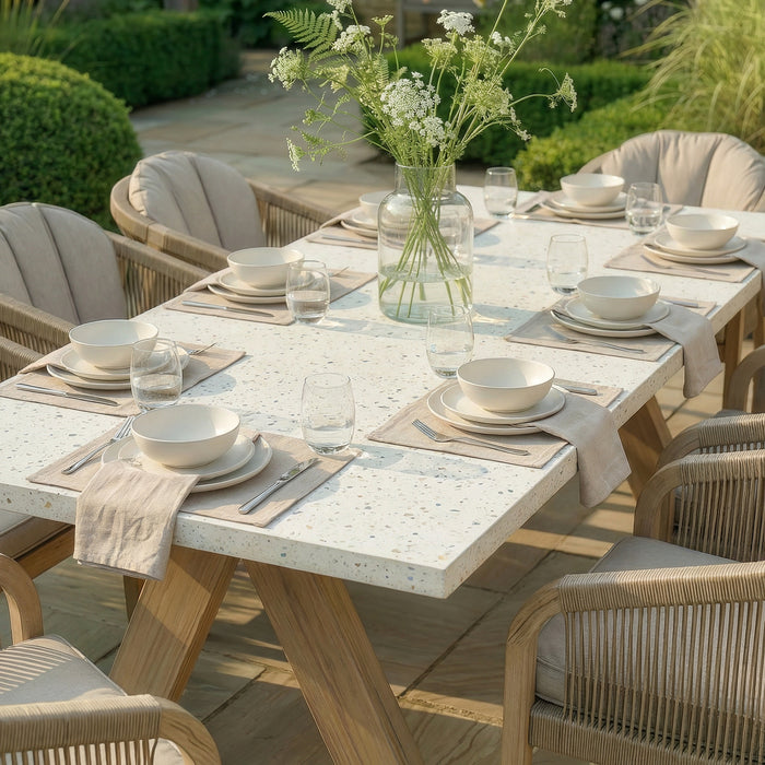 Antigua Rope Weave 8 Seat Rectangular Dining Set - Terrazzo