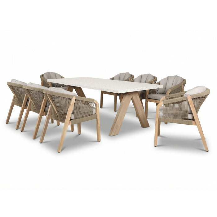 Antigua Rope Weave 8 Seat Rectangular Dining Set - Terrazzo